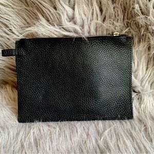 All Saints Pebbled Leather Black Zip Pouch Clutch Bag